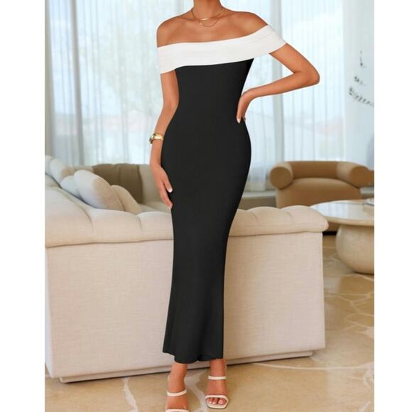 Zesica Dresses & Skirts - ZESICA Sweater Dress Womens Size S Off The Shoulder Ribbed Knit Sleeveless Maxi